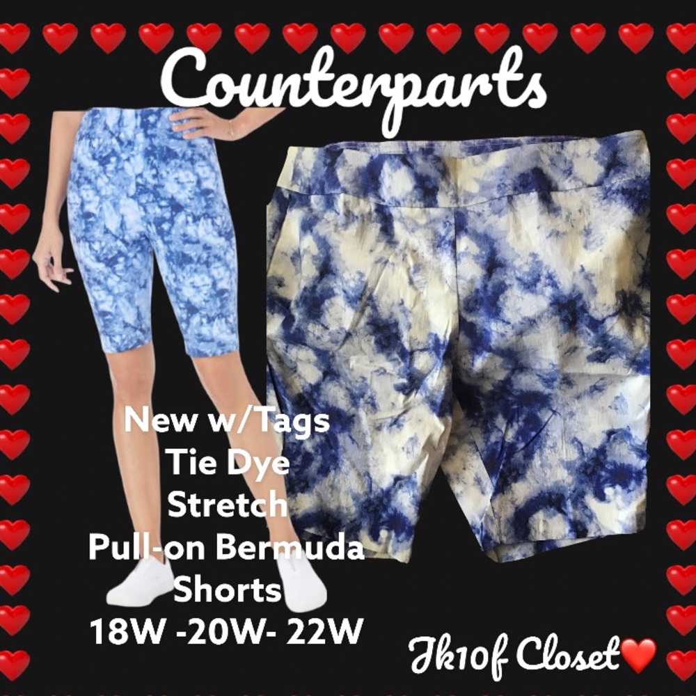 LOWEST🌺 NWT Counterparts 18W or 20W BLUE TIE DYE BERMUDA SHORTS